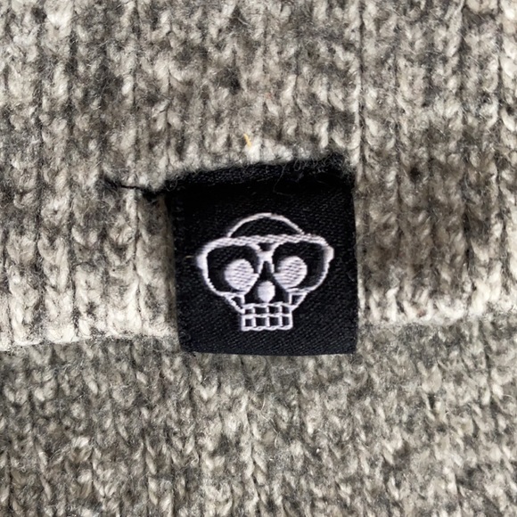 Mostly Heard Barely Seen Large Crew Neck Sweater. Brown, Tan, Green Face Pattern - Picture 3 of 7